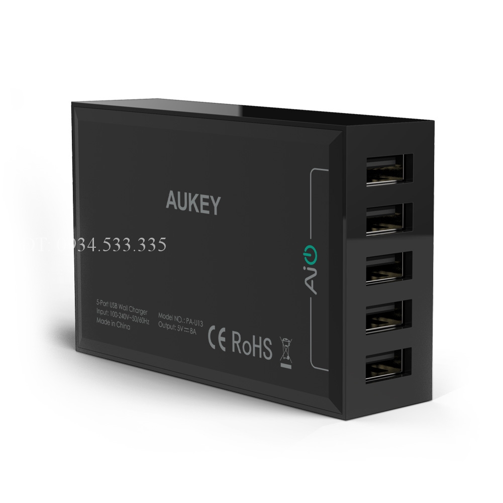 Sạc Aukey PA U13 40W, 5 Cổng - Đen