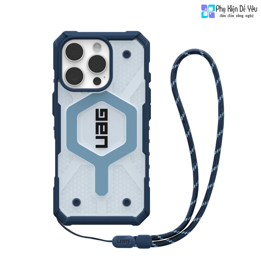 Ốp UAG Pathfinder Clear MagSafe Blues cho iPhone 16 Pro + Dây đeo Blues