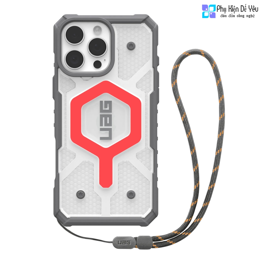 Ốp UAG Pathfinder Clear MagSafe Active Lava cho iPhone 16 Pro Max + Dây đeo Active Lava