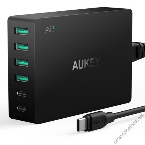 Sạc 6 cổng AUKEY PA Y6, 2 cổng USB-C Quick Charge 3.0