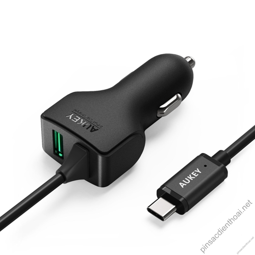 Sạc Ô Tô 2 cổng Aukey CC Y4 Liền Cáp USB-C