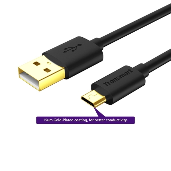 Cáp Micro USB Tronsmart 30cm mạ vàng - Màu đen