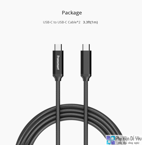 Bộ 2 Cáp USB-C to USB-C 2.0 1m Tronsmart CPP2 PowerLink Braided Nylon