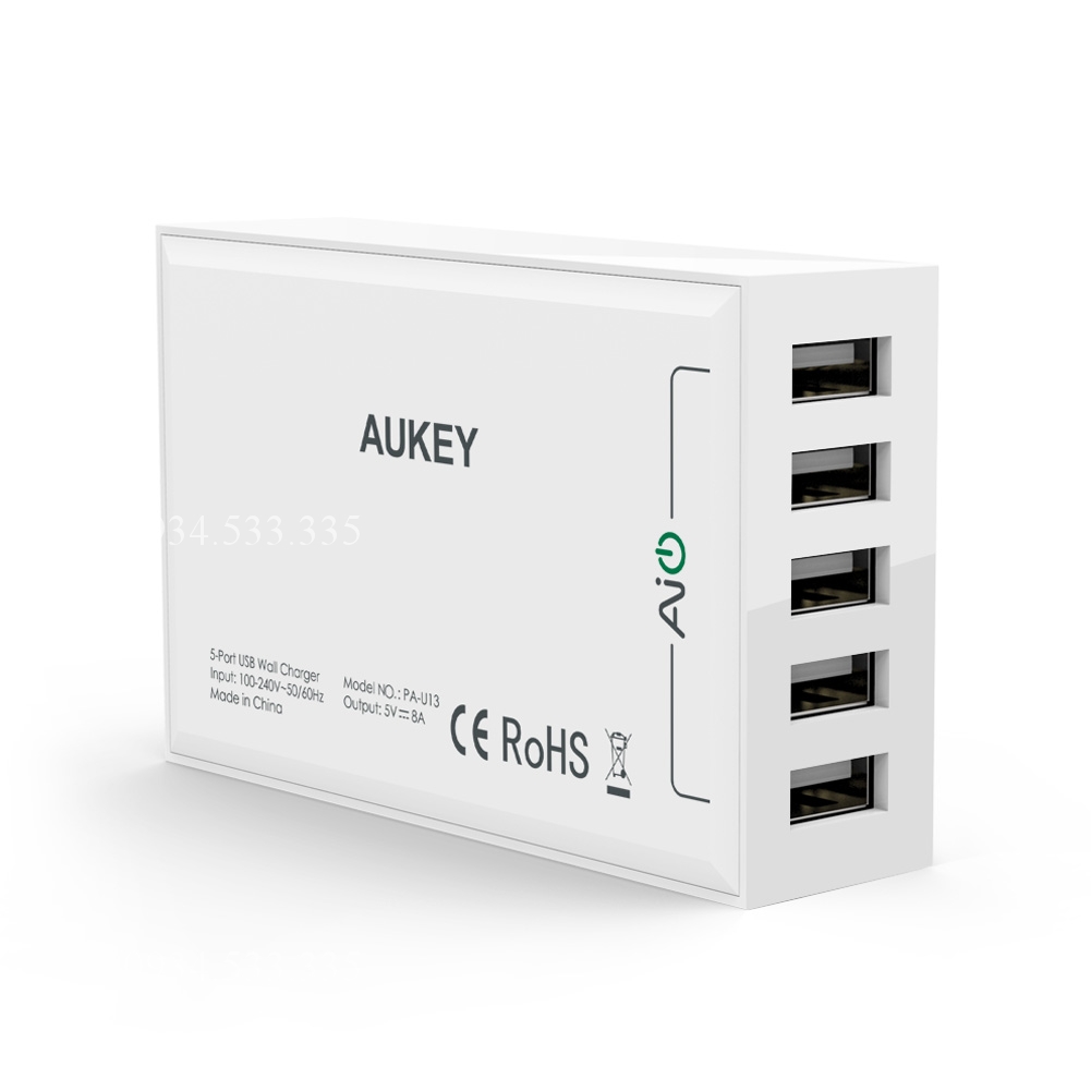 Sạc Aukey PA U13 40W, 5 Cổng - Trắng