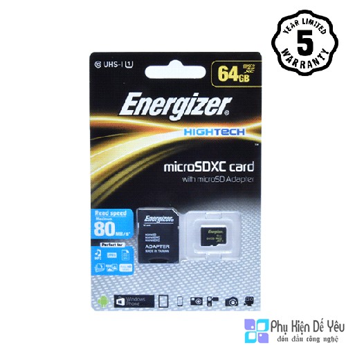 Thẻ nhớ Micro SDXC 64GB Energizer HT C10 U1 80MB/s - FMDAAH064A