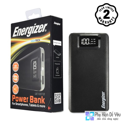 Pin sạc dự phòng Energizer UE10018 - 10.000mAh, Màn LED Hiển Thị